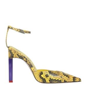 The Attico yellow snakeskin leather pointed-toe pumps with purple stiletto heel